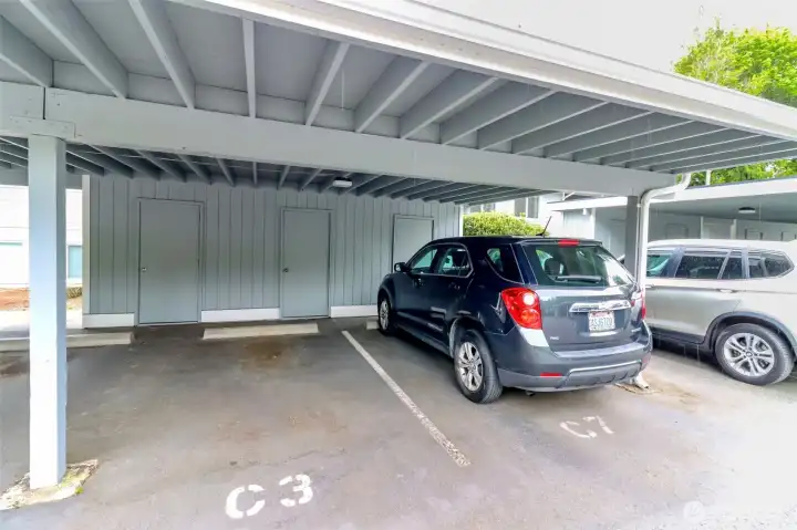 Covered parking with storage area