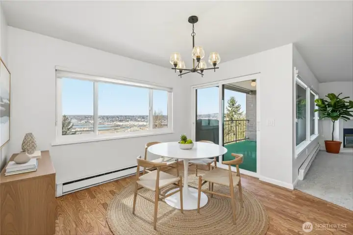 View dining room with slider to private deck