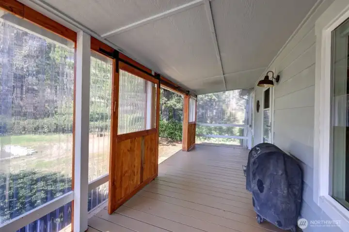 Enclosed porch with Barn Doors