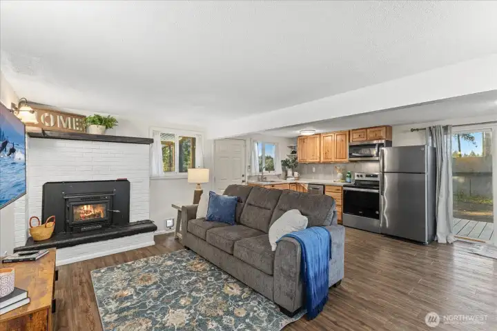 Wood burning fireplace in main living area