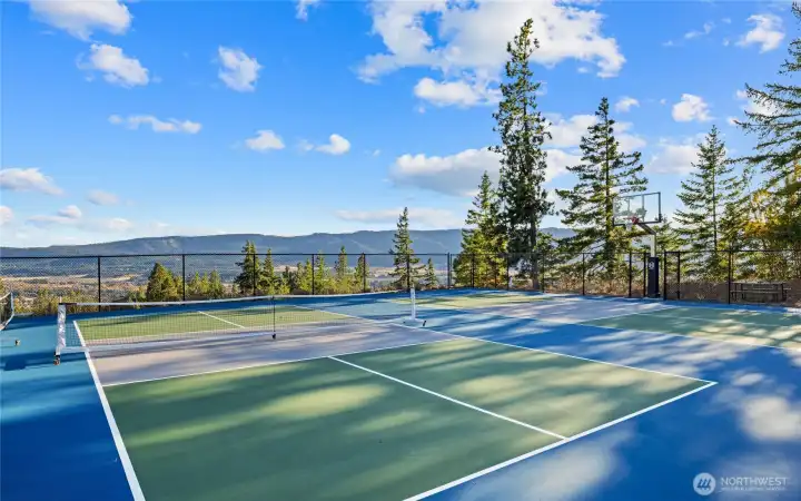 Play pickleball with amazing views!  Pro hack: make sure the person you are playing is on the side looking at the view so they can get distracted.