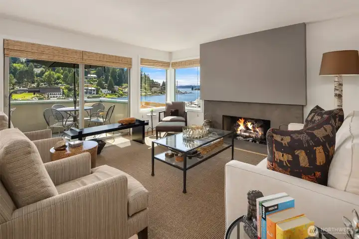 Open layout extends to a covered deck ideal for sunset views and watching boats drift through the bay. Open layout extends to a covered deck ideal for sunset views and watching boats drift through the bay.
