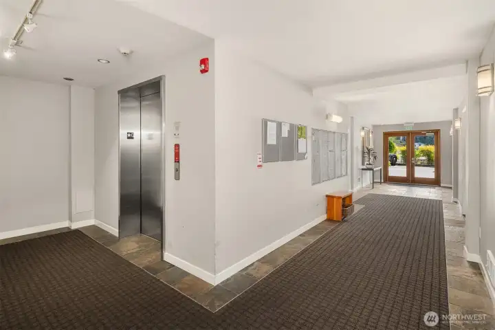 Lower lobby accessible through lower parking lot with mail, bike room, & elevator. Lower lobby accessible through lower parking lot with mail, bike room, & elevator.