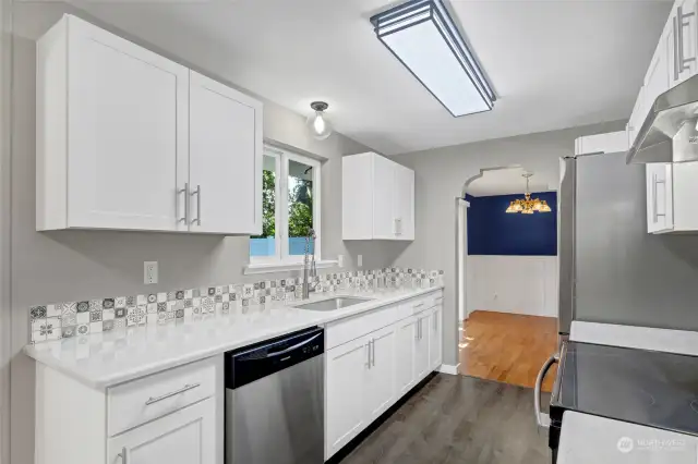 Beautiful remodeled kitchen with stainless appliances that are included.