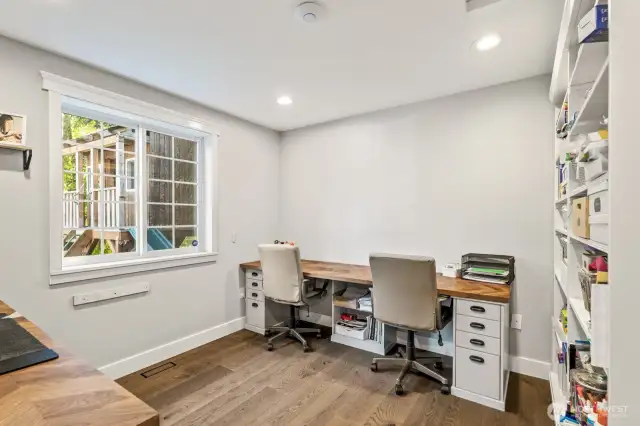 Dedicated office space (with built-ins) on the main floor is perfect for remote work or learning.