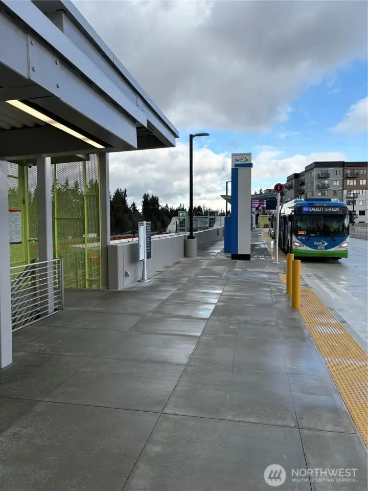 Community transit bus adjacent to light rail station