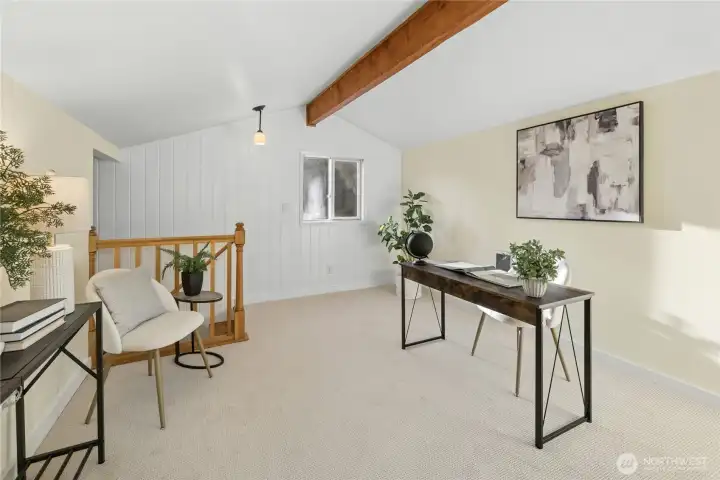 Moving upstairs to the bonus spaces. There are two rooms up here. One could be an office, another a gym. Guest room?