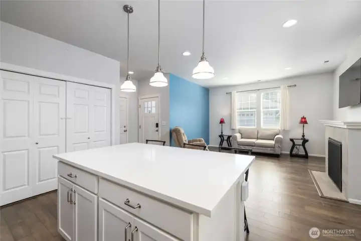 Kitchen island with storage and bar seating