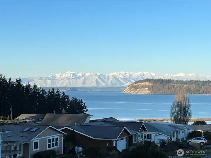 Morning view of Olympic Mountains, Puget Sound and Double Bluff, Whidbey Island
