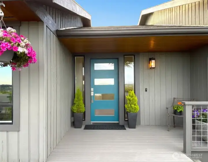 Contemporary front door with side lights