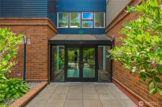 Vibrant front entrance invites you into the lobby.