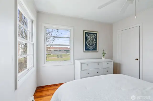 Two sets of windows create a spacious feel.