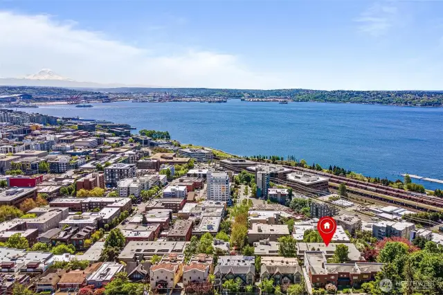 Aerial facing SW, showing easy access to waterfront parks, Downtown and Stadiums