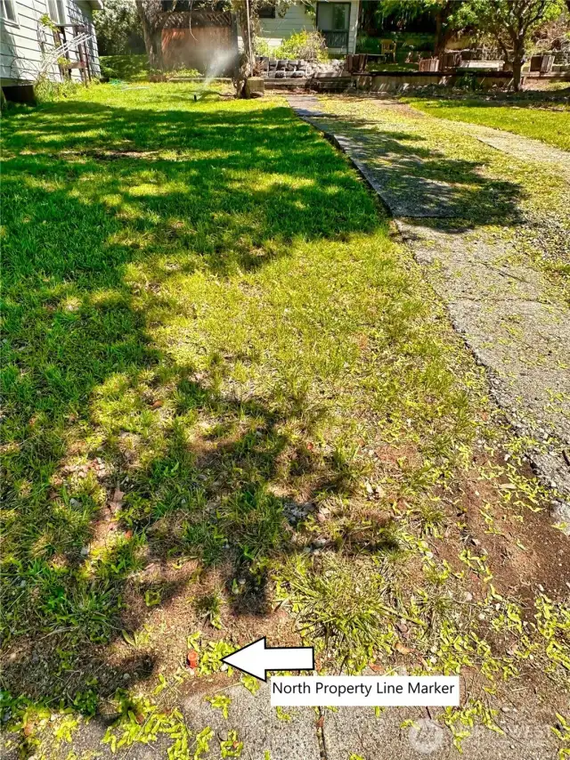 Red pin at sidewalk depicts North lot line