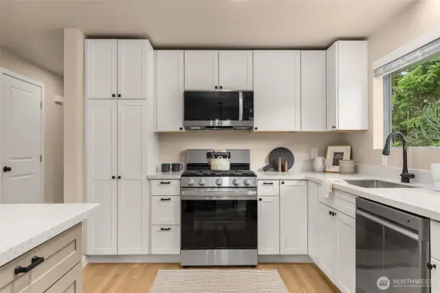 New gas range compliments this kitchen