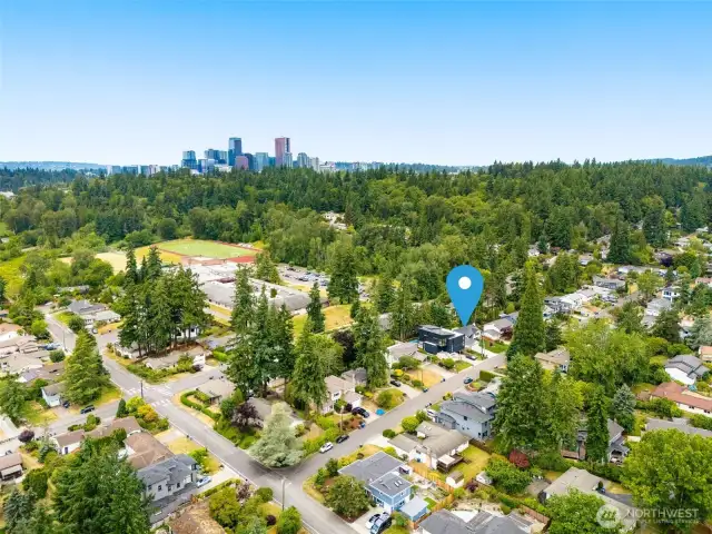 Bellevue SE 8th park and ride and Sound Transit stations are just blocks away