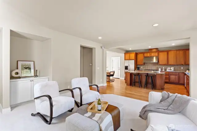 kitchen and family room