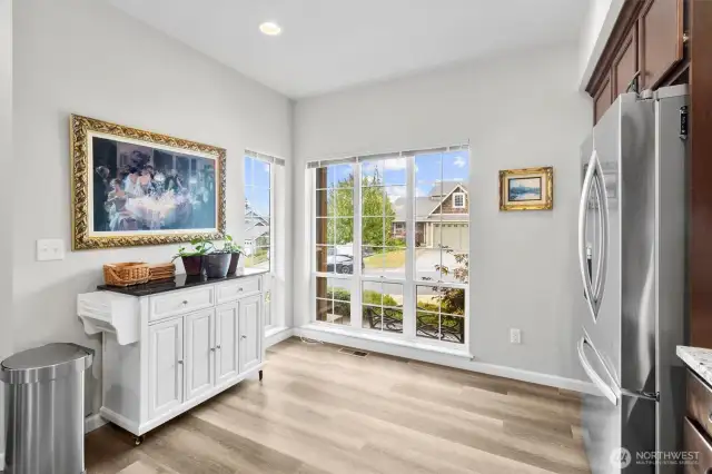 Large windows allow for bright natural light