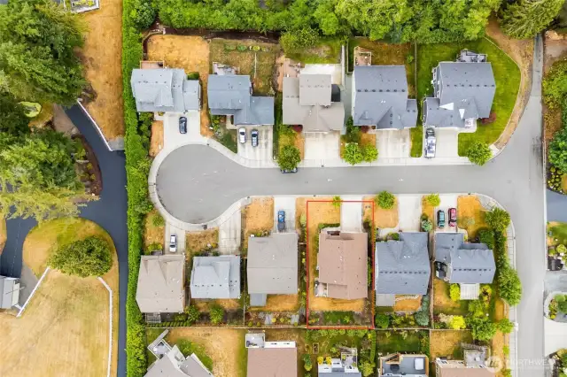 Aerial view of the property lot lines