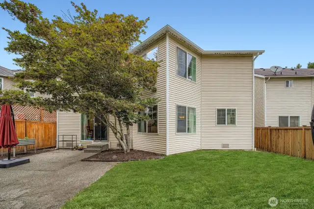 Fully fenced backyard with good sized patio for outside enjoyment!