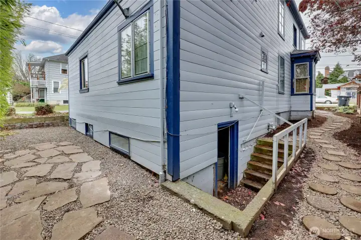 Standing height basement under back half of building.