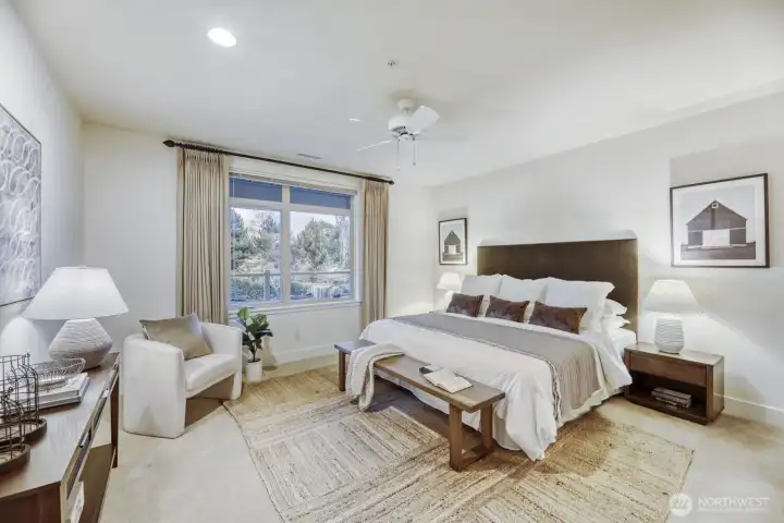 Primary suite is spacious, light-filled is ensuite . . .