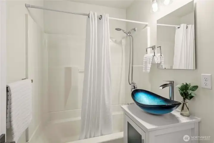 Main bath with new bowl sink.