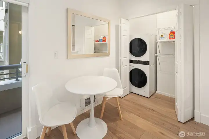 New tucked-away washer, dryer, storage & water heater