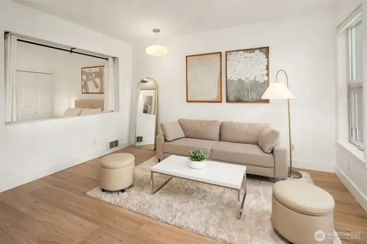 View of bedroom alcove from eat-in kitchen area