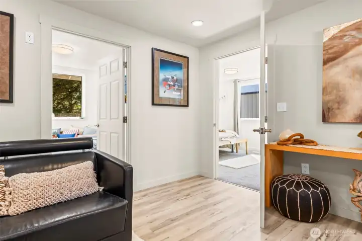 living room off the primary and second bedroom