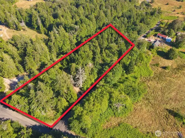 Overhead view with approximate boundaries in red.