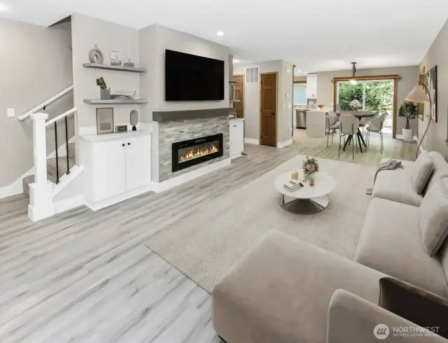 Virtually staged. Main living room.