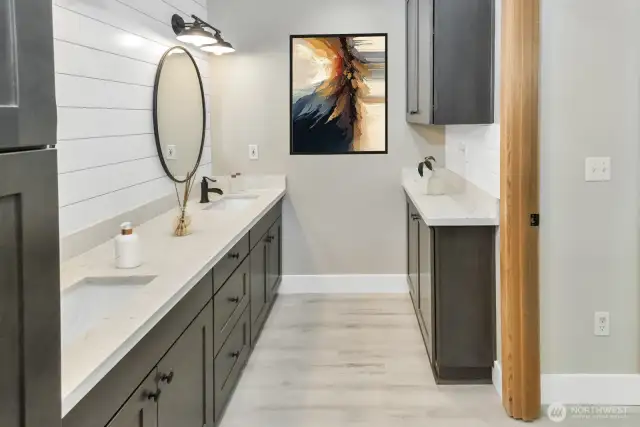 Virtually staged. Primary bathroom
