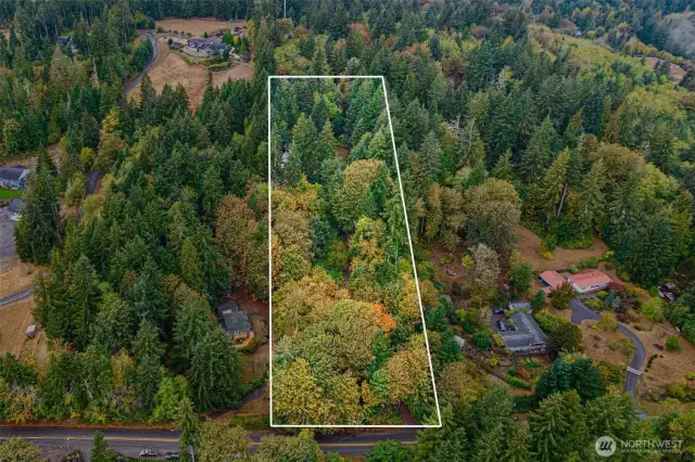 Aerial view and outline of property.