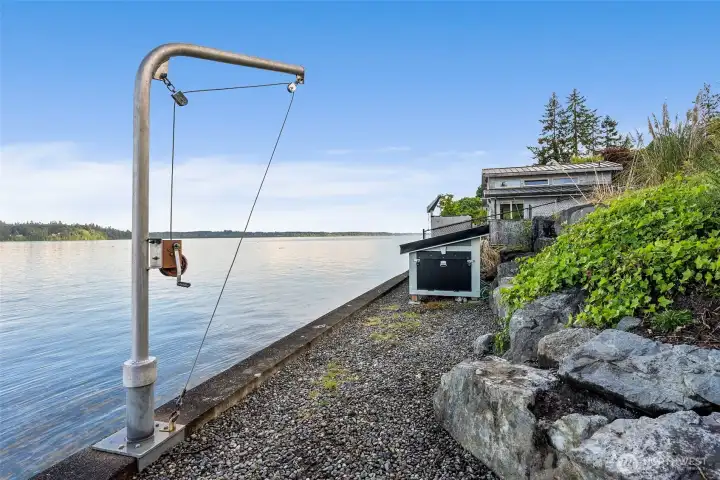 Waterfront living made easy with Kayak storage and davit shown here.