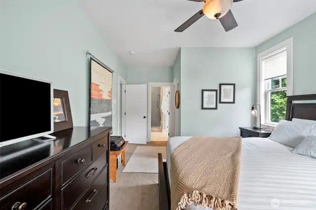 Primary suite includes a large walk-in closet . .