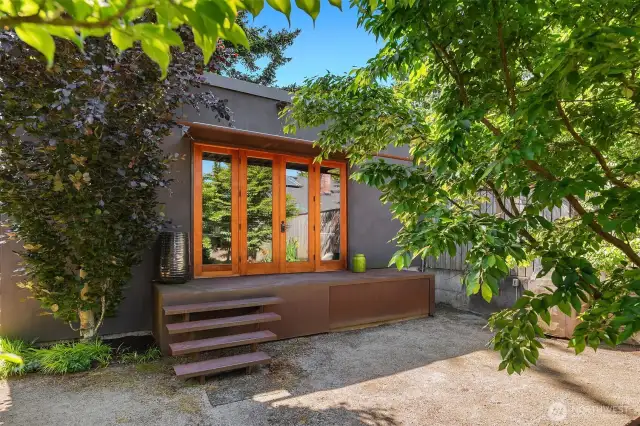 French doors off the shop / detached garage.