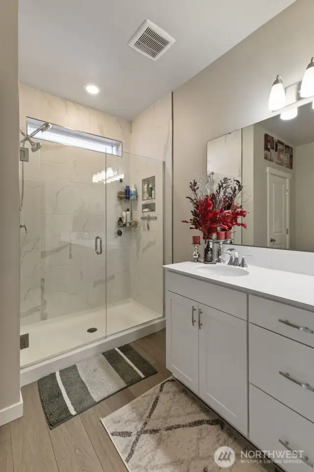 Large step in shower.