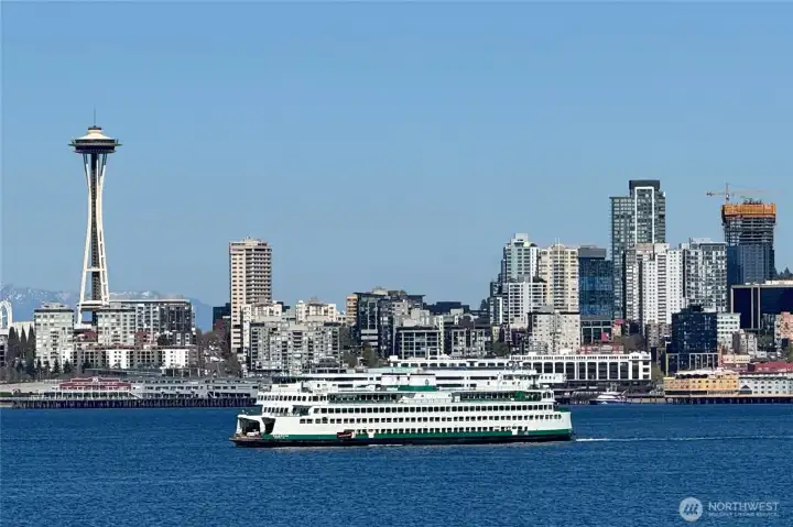 Close-up shot of the Ferry crossing Puget Sound which you can enjoy every day from your beautiful, private view home!