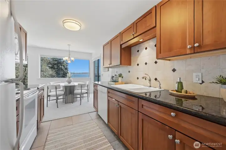 You can see from the kitchen looking toward the dining area & the sound views!