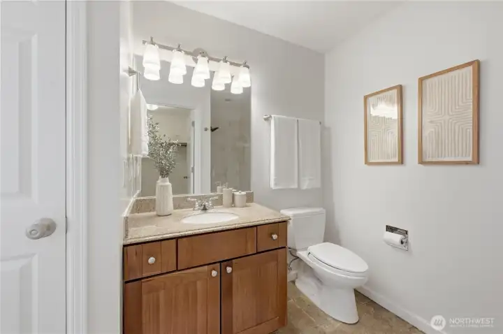 Primary 3/4 bath with walk-in shower.