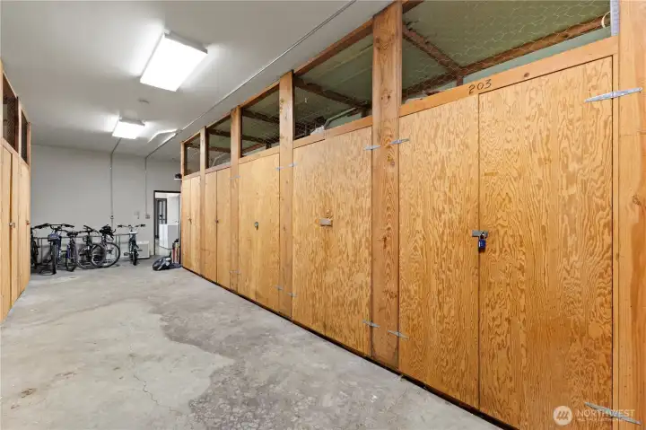 Each condo has a dedicated locked storage space. Plenty of room to secure bikes and outdoor equipment Each condo has a dedicated locked storage space. Plenty of room to secure bikes and outdoor equipment