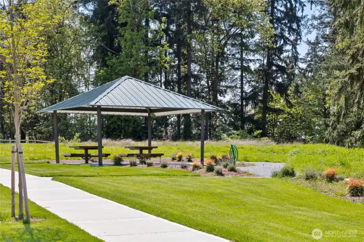 Pavilion with picnic tables and benches. Pavilion with picnic tables and benches.