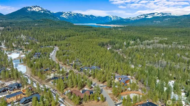 Aerial view of site and neighborhood