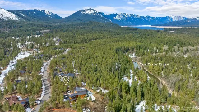Aerial view of site and neighborhood