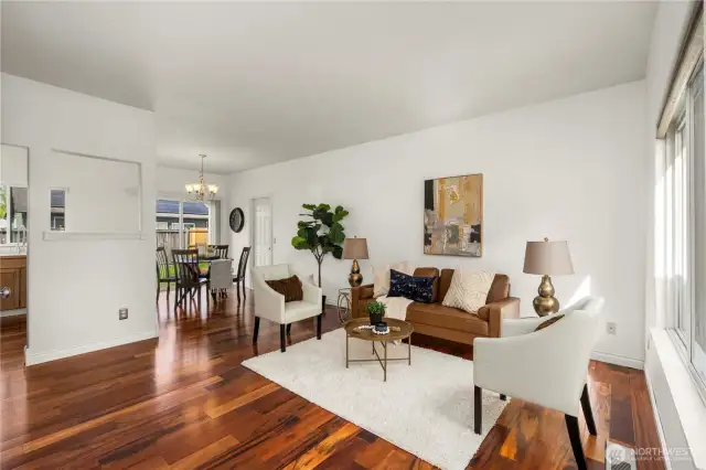 Soaring 9’ ceilings and an open layout create a spacious feel throughout the home!