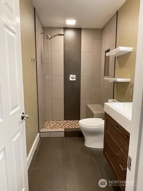 Renovated bathroom with heated floors and Shower!