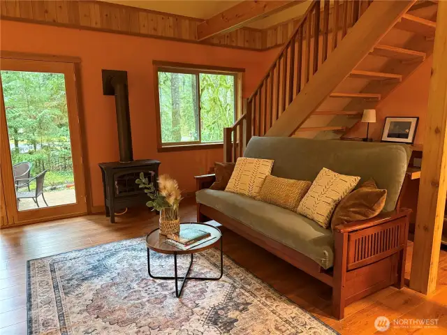 Cozy living room with two fireplaces