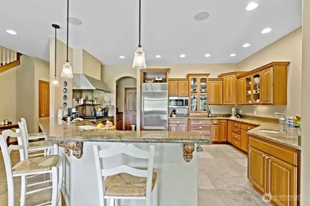 The eating area side of the kitchen countertop is shown here.