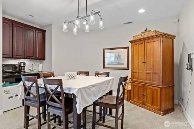 The upper level kitchen and dining area.
